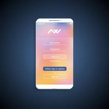 Simple and colorful UI surface for smartphones - Login screen, vector illustr Illustrazione stock