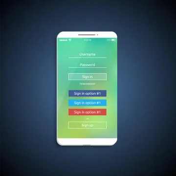Simple and colorful UI surface for smartphones - Login screen, vector illustr Illustrazione stock