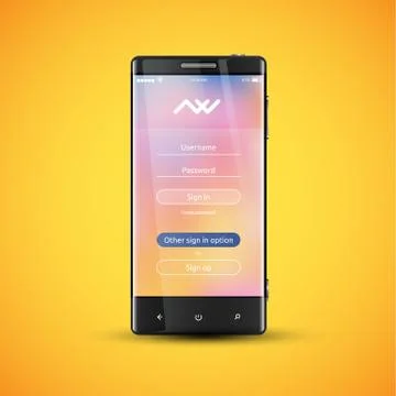Simple and colorful UI surface for smartphones - Login screen, vector illustr 스톡 일러스트