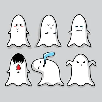 Simple and cute cartoon ghost set illustration on the grey background Illustrazione stock