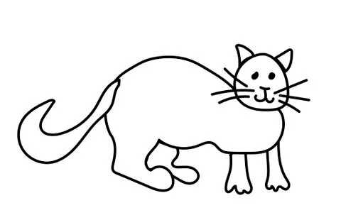 Simple and cute cat hand drawn black line. Animated doodle style illustration Stock Illustration