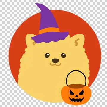 Simple and cute circle icon illustration of Pomeranian in Halloween costume Stock Illustration