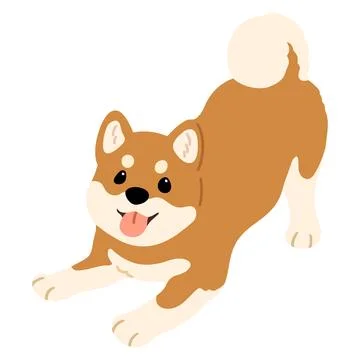 Simple and cute flat colored illustration of Shiba Inu being playful Stock Illustration