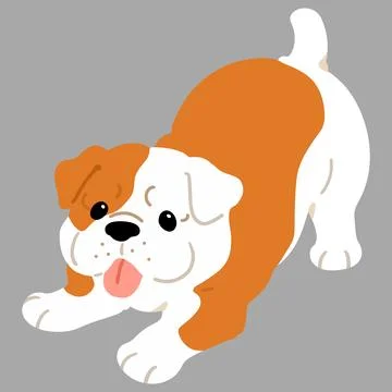 Simple and cute flat colored illustration of Bulldog being playful Stock Illustration