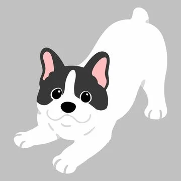 Simple and cute flat colored illustration of French Bulldog being playful Stock Illustration
