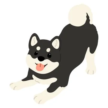 Simple and cute flat colored illustration of black Shiba Inu being playful Stock Illustration