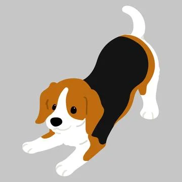 Simple and cute flat colored illustration of Beagle being playful Stock Illustration