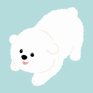 Simple and cute flat colored illustration of Bichon Frise being playful Stock Illustration