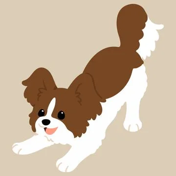 Simple and cute flat colored illustration of Papillon being playful Stock Illustration