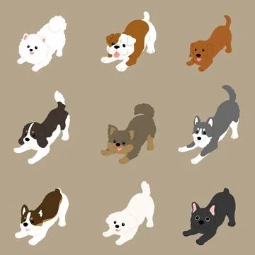 Simple and cute flat colored illustration of dogs being playful Stock Illustration