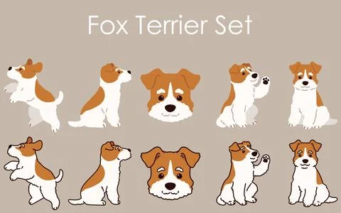 Simple and cute Fox Terrier illustrations set Stock Illustration