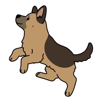 Simple and cute hand drawn German Shepherd dog jumping illustration Stock Illustration