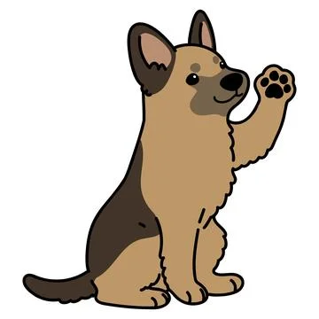 Simple and cute hand drawn German Shepherd dog waving hand illustration Stock Illustration