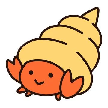 Simple and cute hermit crab illustration with outlines Stock Illustration