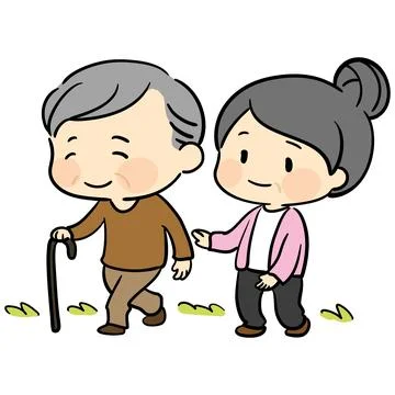 Simple and cute illustration of old couple taking a walk Stock Illustration