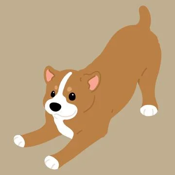 Simple and cute illustration of Pit Bull being playful flat colored Stock Illustration