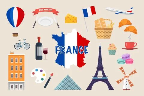 Simple and cute illustration set related to france. Stock Illustration