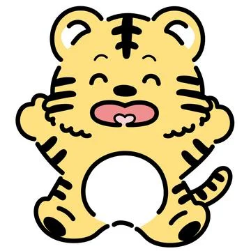 Simple and cute illustration of a tiger in 80s retro style jumping Stock Illustration