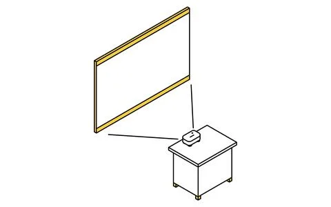 Simple and cute isometric line arts of the projector and large screen in th.. Stock Illustration