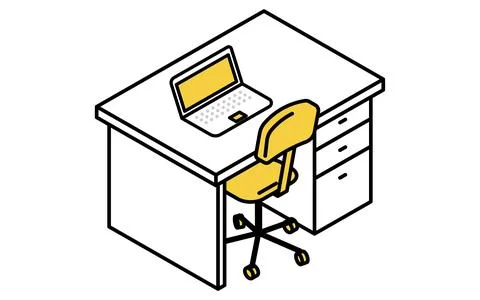 Simple and cute isometric line art illustration of an organized desk with o.. Stock Illustration