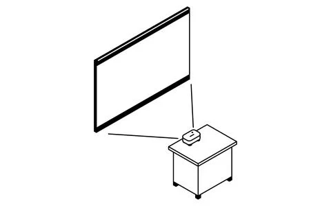 Simple and cute isometric line arts of the projector and large screen in th.. Stock Illustration