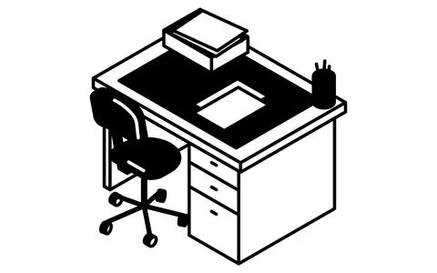 Simple and cute isometric line art illustration of a work desk with papers .. Illustrazione stock