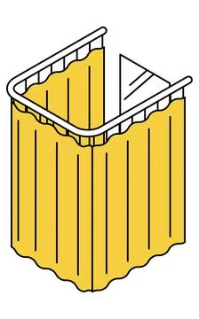 Simple and cute isometric line art illustration of a fitting room with curt.. 스톡 일러스트