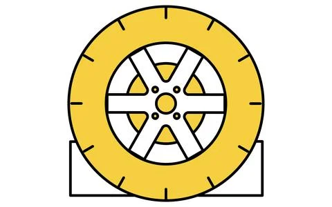Simple and cute line icon of tire with wheel chock for vehicle safety and m.. Stock Illustration