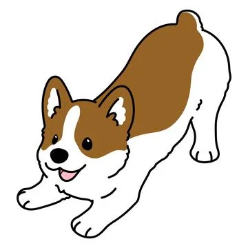 Simple and cute outlined illustration of Corgi being playful Stock Illustration