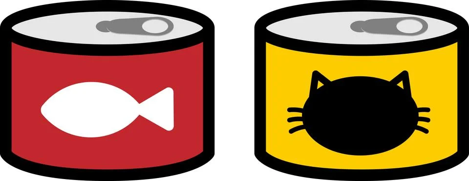 Simple and cute pet line icons of canned cat food Stock Illustration