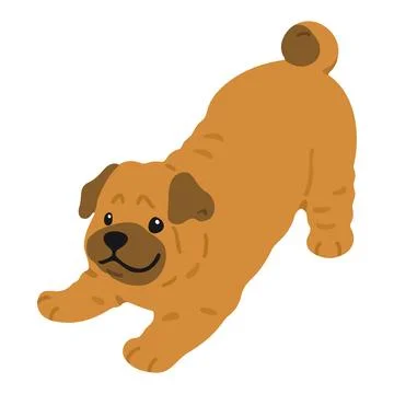 Simple and cute playful Shar Pei dog illustration flat colored Stock Illustration