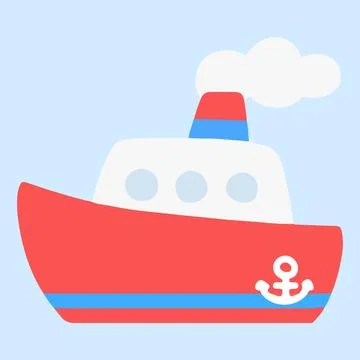 Simple and cute red steam boat illustration Stock Illustration