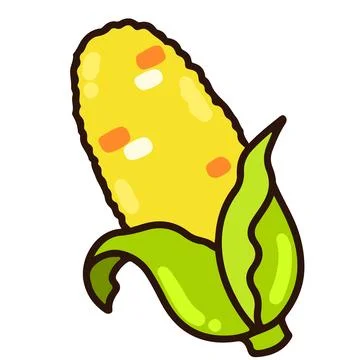 Simple and cute yellow corn with leaves Stock Illustration