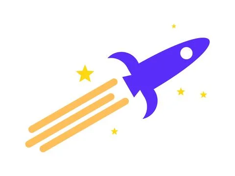 A Simple and Dynamic Rocket Icon Soaring Upward with Star Trails, Symbolizi.. Stock Illustration