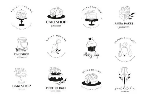 Simple and elegant homemade bakery logo collection. Hand drawn modern style Stock Illustration