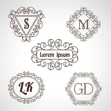 Simple and elegant  line art floral monograms and vignettes. Stock Illustration