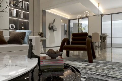 Simple and Flashy Coffer Color Arm Chair, Showpiece Allocation in Living Room Illustrazione stock