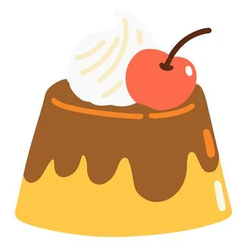 Simple and flat colored pudding with a cherry Stock Illustration