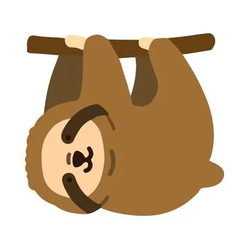 Simple and flat colored Sloth on a branch Stock Illustration