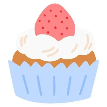 Simple and flat cupcake with a strawberry Stock Illustration
