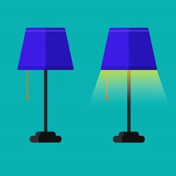 Simple and flat design of blue lamp turned on and off Stock Illustration