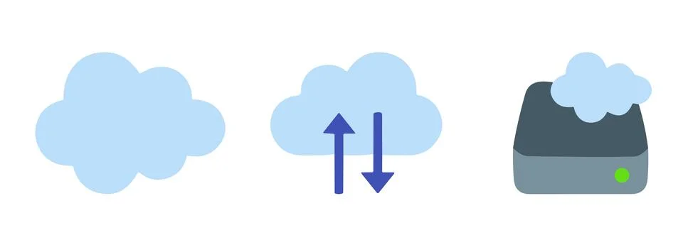 Simple and flat vector icons for cloud, online file transfer and cloud backup Stock Illustration
