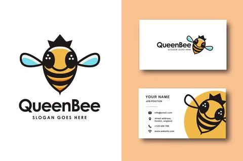 Simple and fun queen bee logo icon vector and business card template Stock Illustration