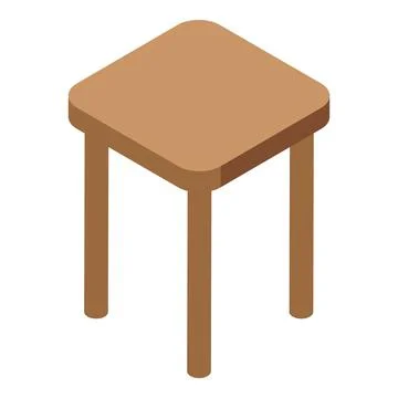 Simple and functional wooden stool with square seat shown in isometric projec Stock Illustration