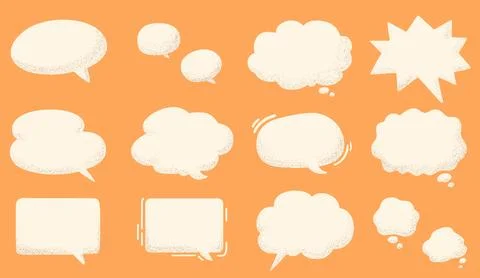 Simple and Hand drawn Speech Bubbles with Grain Texture Stock Illustration