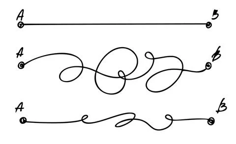 Simple and hard ways from the point a to the point b. Messy and straight success Stock Illustration