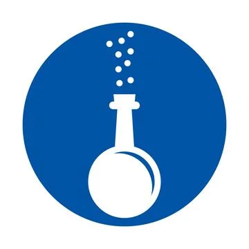 Simple and Modern Icon of a Laboratory Flask with Bubbles on Blue Background Stock Illustration