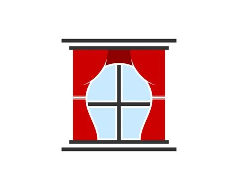 Simple and modern window with red curtains Stock Illustration