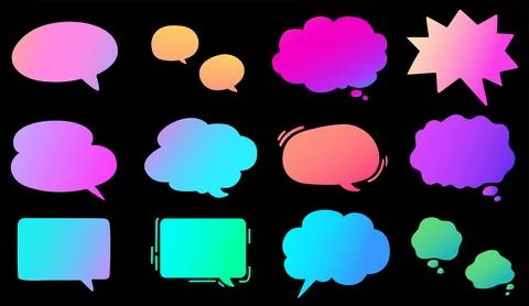 Simple and Pop Hand drawn Gradient Colored Speech Bubbles Stock Illustration