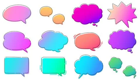 Simple and Pop Hand drawn Gradient Colored Speech Bubbles with Outlines Stock Illustration